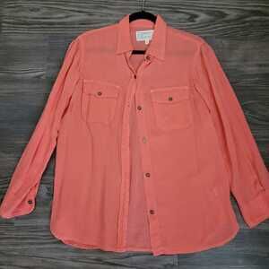 Current Elliott Womens The Perfect Shirt Bright Coral Button Up Top Orange